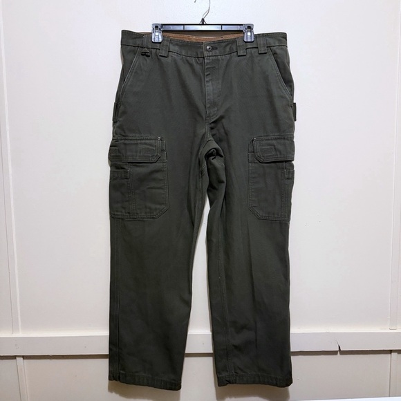 Duluth Trading Cargo Pants Men Green  Work Wear 100% Heavy Cotton Canvas SZ 40 - Picture 1 of 5
